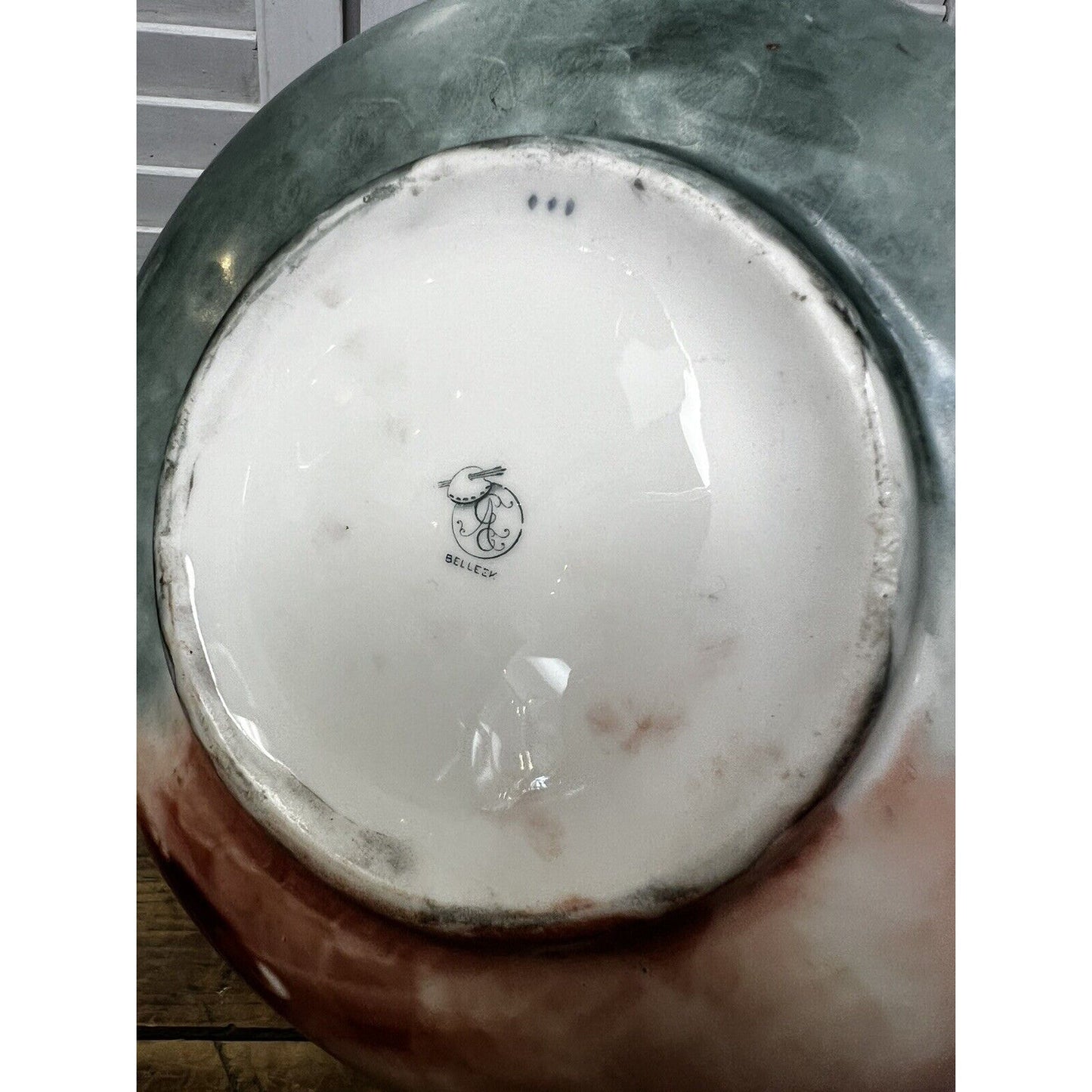 Antique American Belleek Porcelain Hand Painted Cider Pitcher Blackberries Leaves