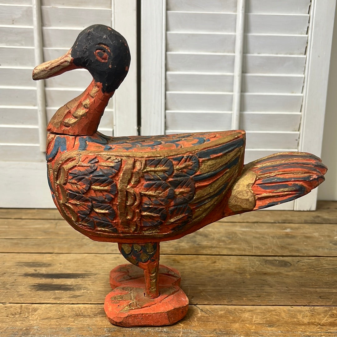 1950’s Indonesian Polychrome Goose Folk Art Carved Goose