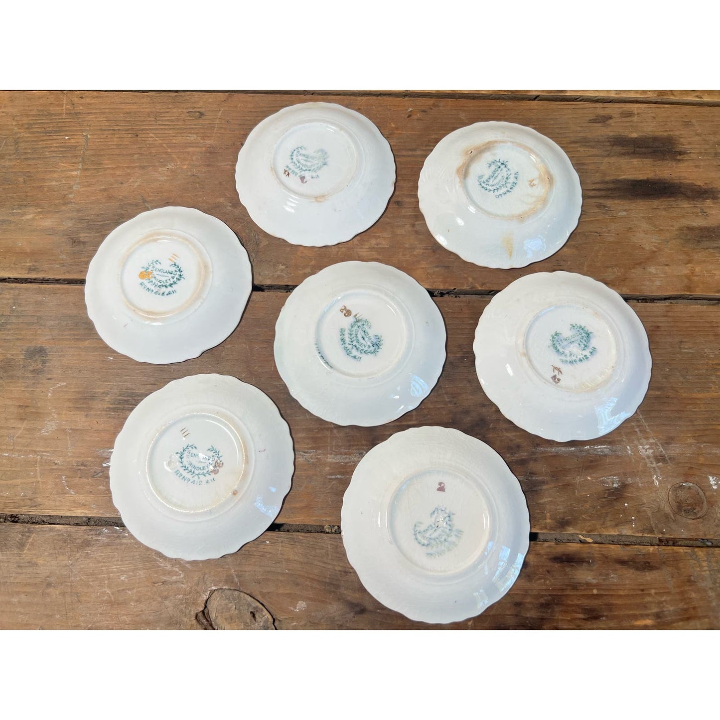 Antique butter pat made by Grindley & co., England/ English floral transferware set of 6