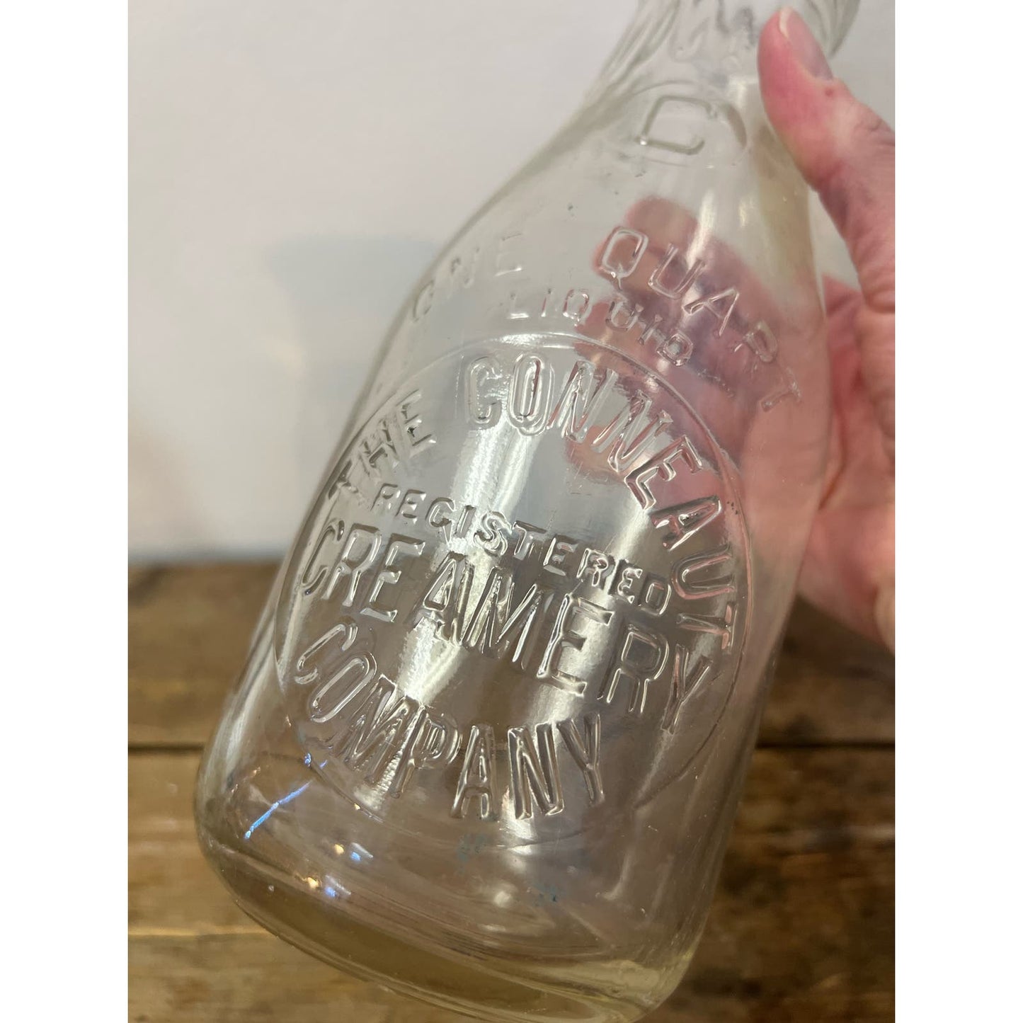 Vintage One Quart Conneaut Creamery Co. Glass Milk Bottle