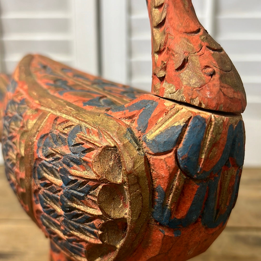 1950’s Indonesian Polychrome Goose Folk Art Carved Goose