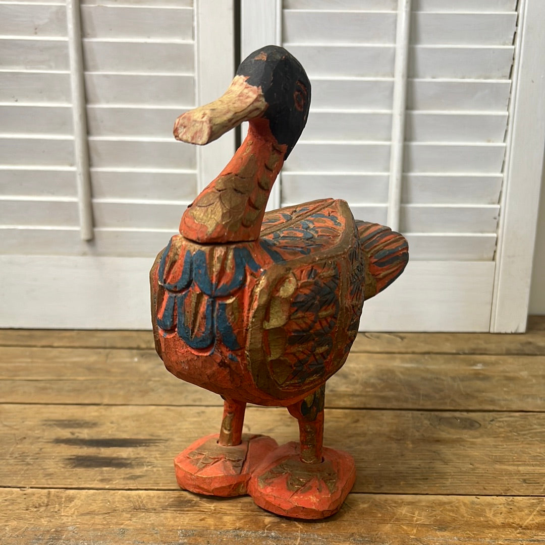 1950’s Indonesian Polychrome Goose Folk Art Carved Goose