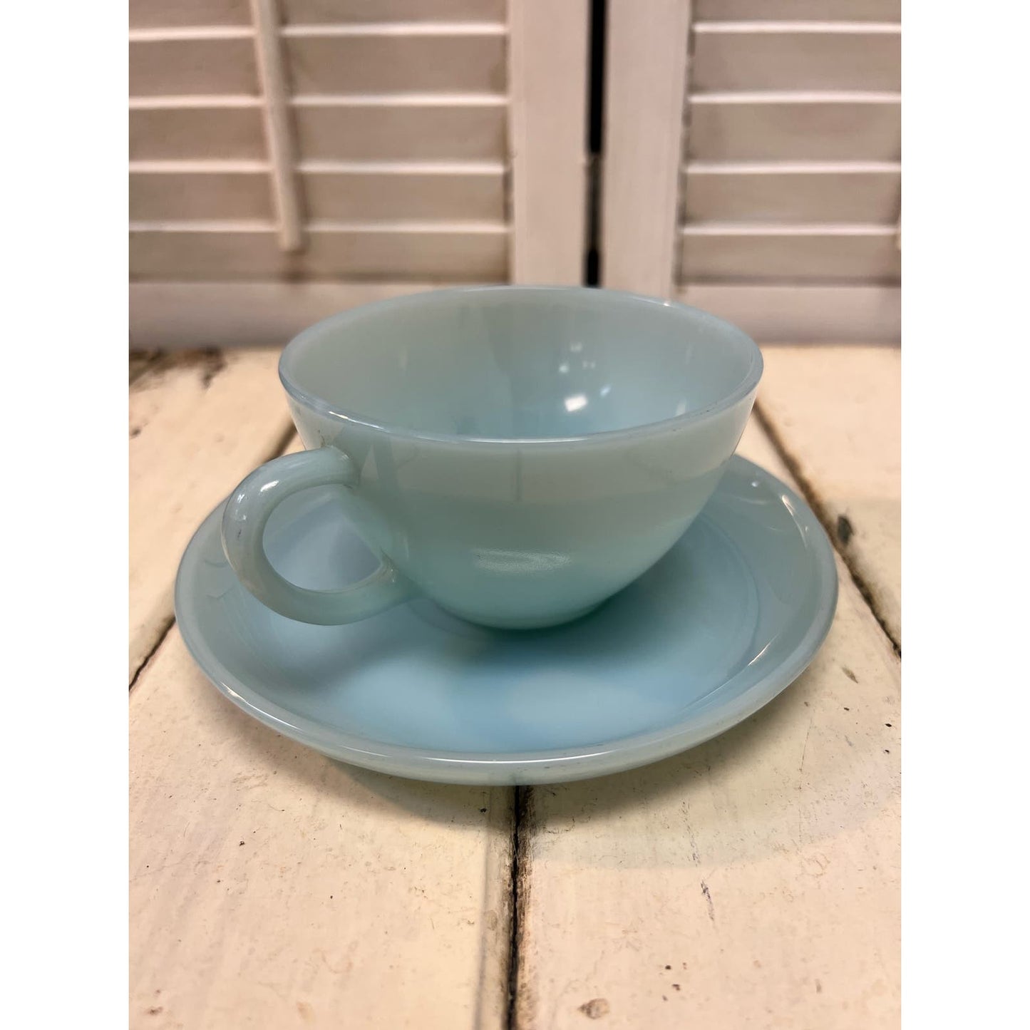 Vintage Fire King Delphite Blue Glass Cup and Saucer Set