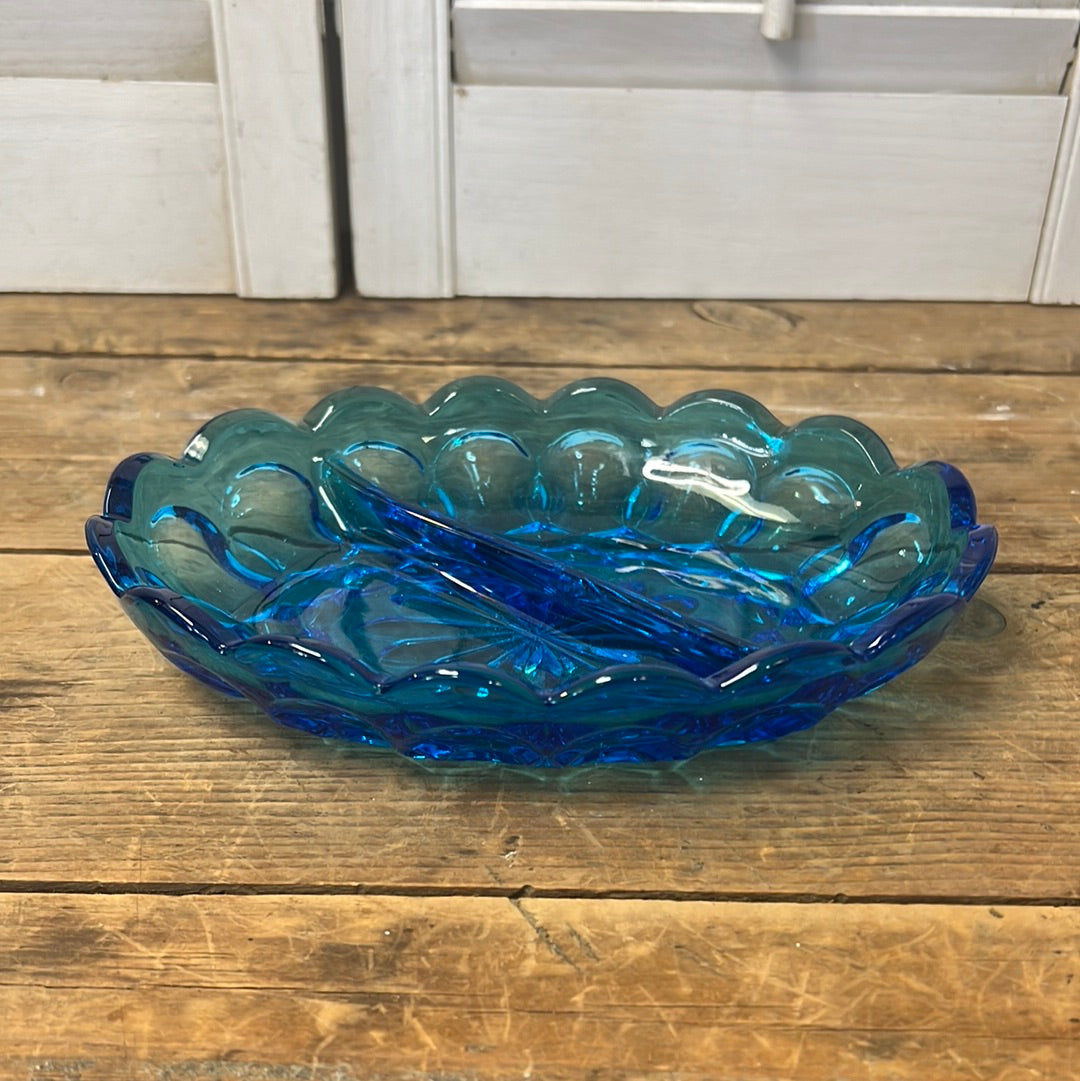 Anchor Hocking Blue Glass Divided Dish