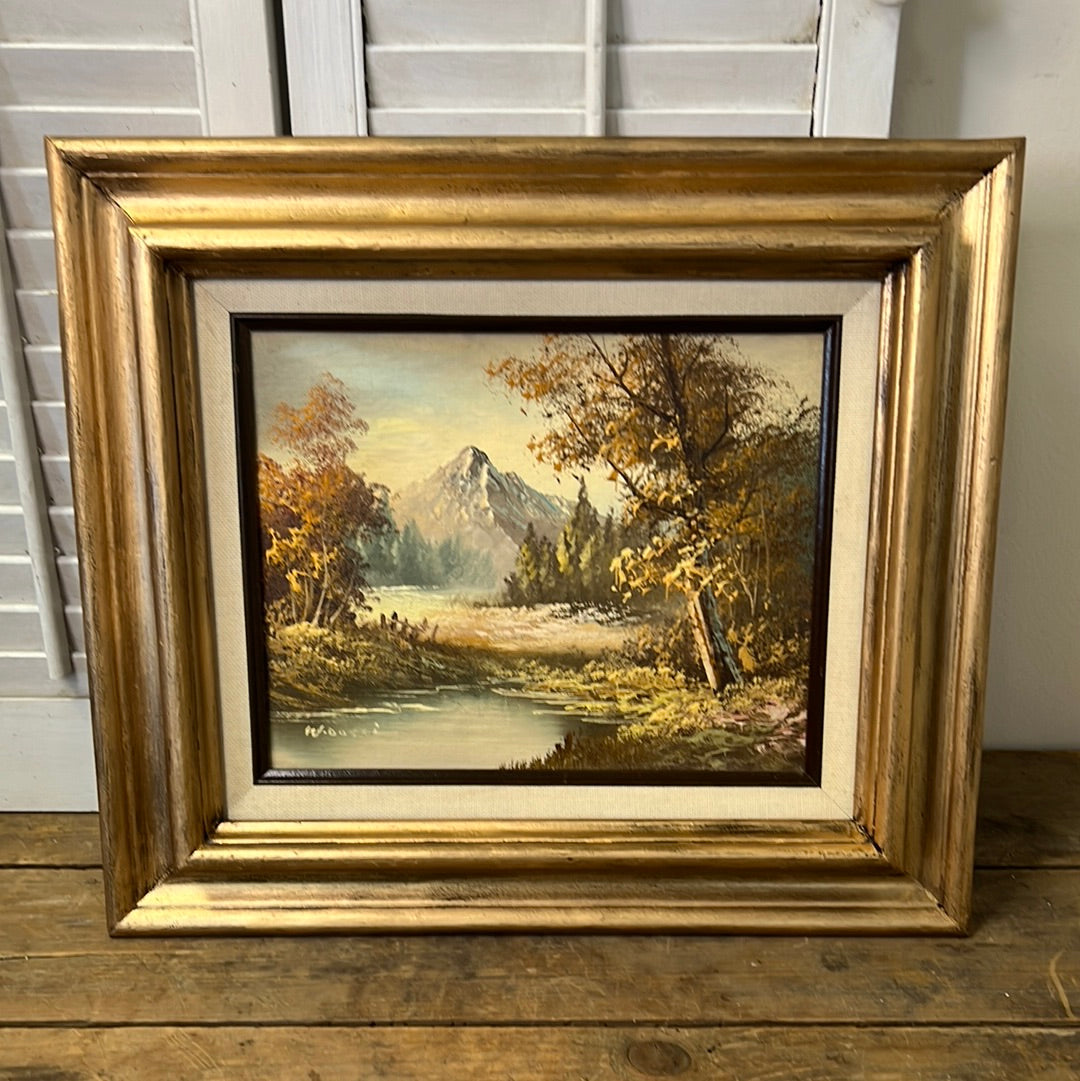 Vintage Landscape Oil on Board, Framed