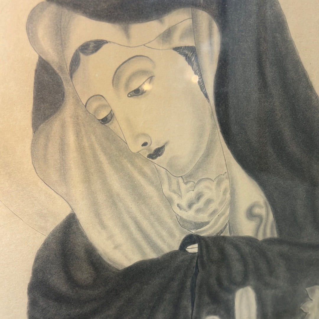 Madonna Hand Drawn Framed Religious Art Signed by Artist