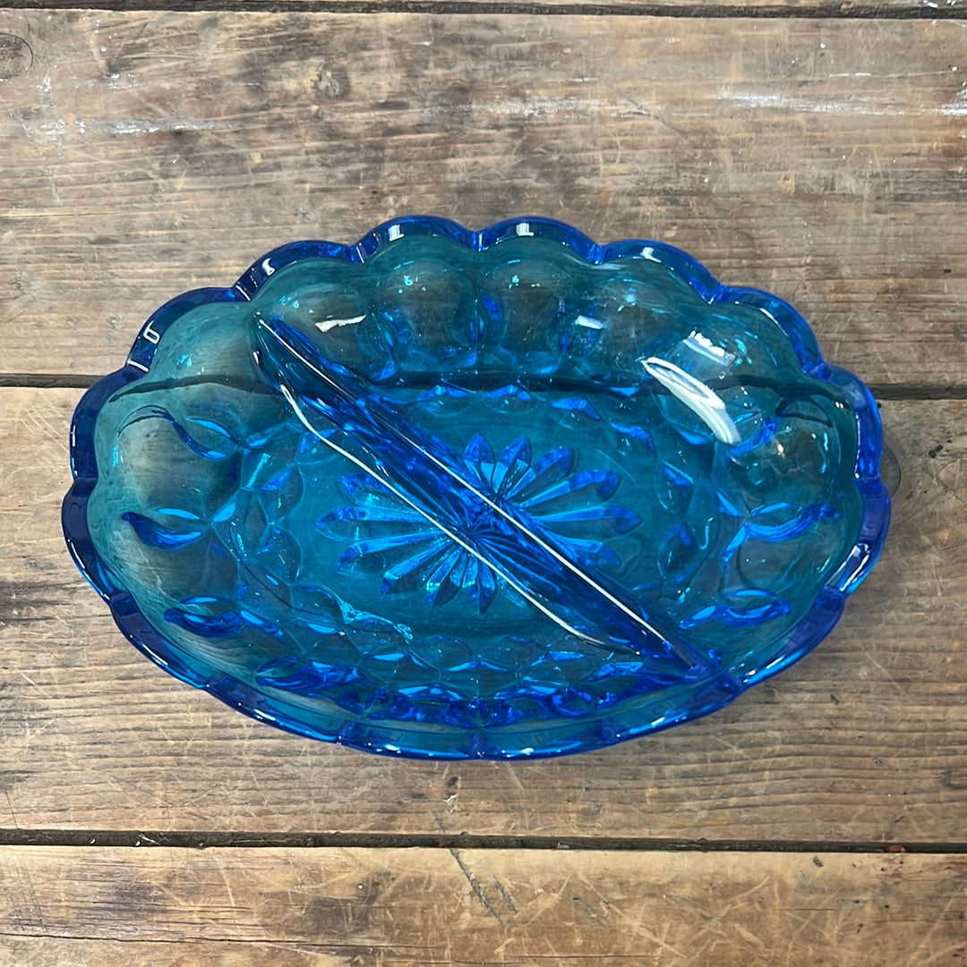 Anchor Hocking Blue Glass Divided Dish