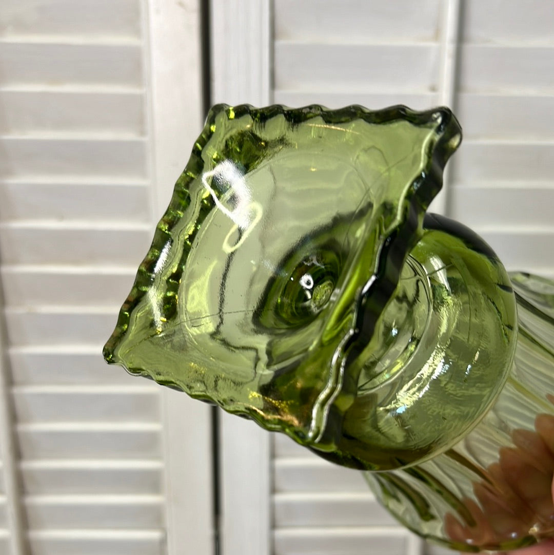 Vintage Green Indiana Glass Urn Vase/ Planter