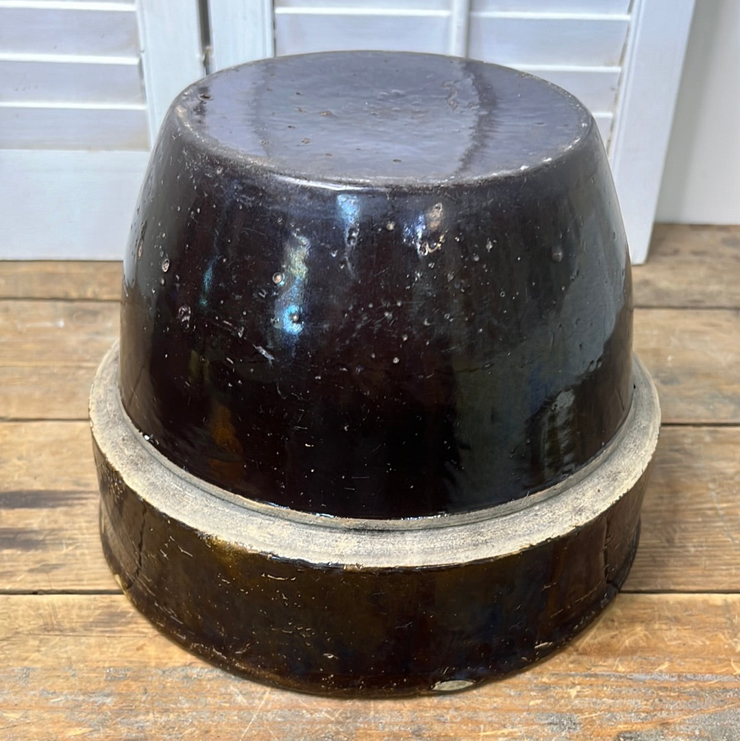 Antique brown stoneware milk bowl/ Albany Slip Bowl