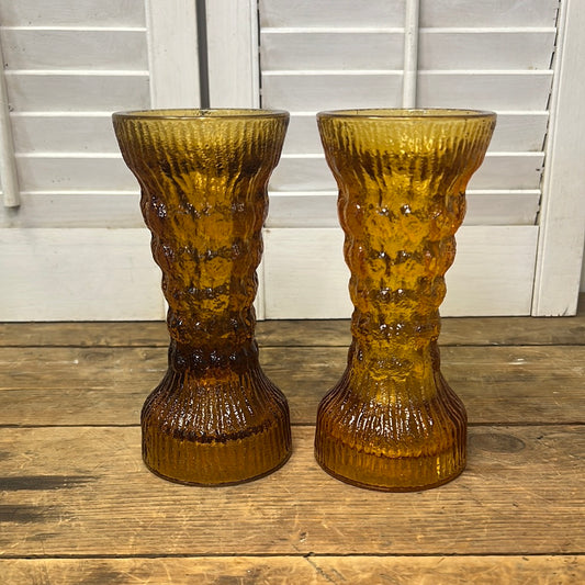 Pair of Vintage Amber Glass Candleholder/ Vases