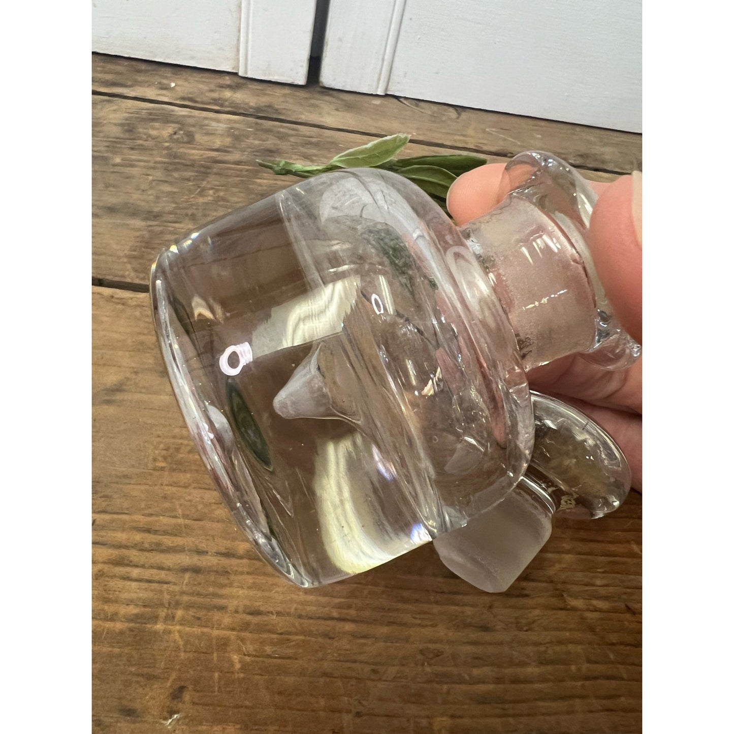 Antique clear glass inkwell with glass stopper
