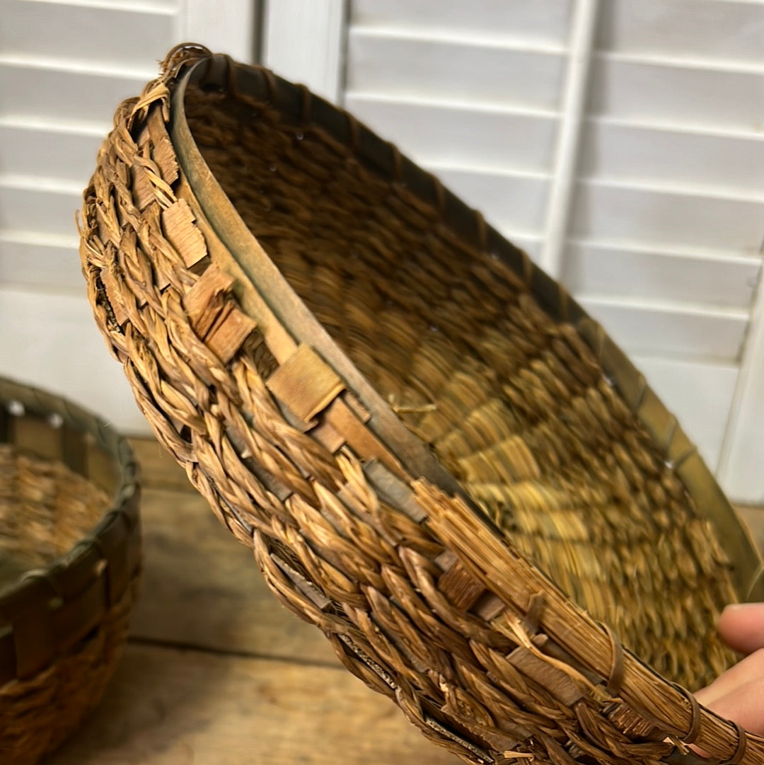 Braided sweetgrass and ash lidded basket/sewing basket