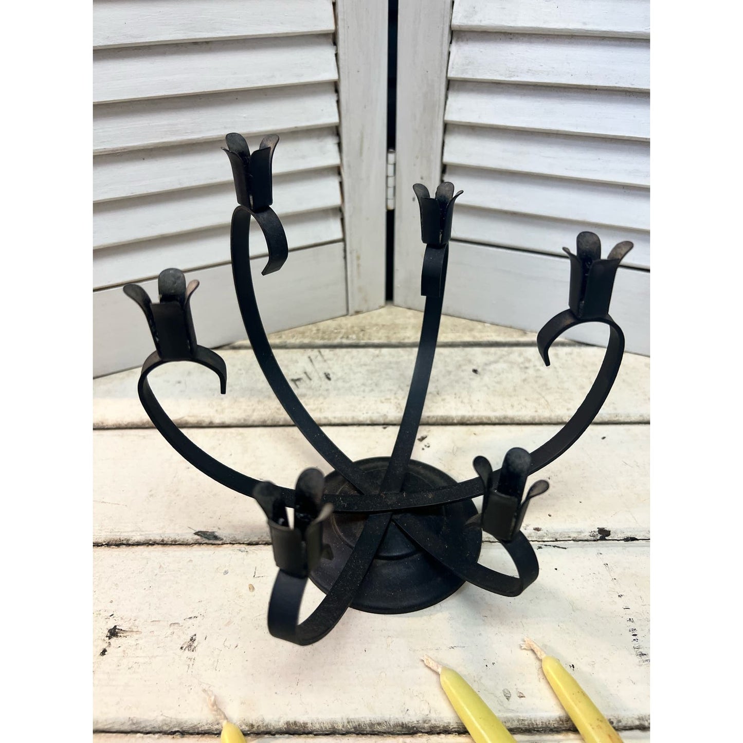 Vintage black metal 6 candle candelabra/ candle holder/ mid century candle holder