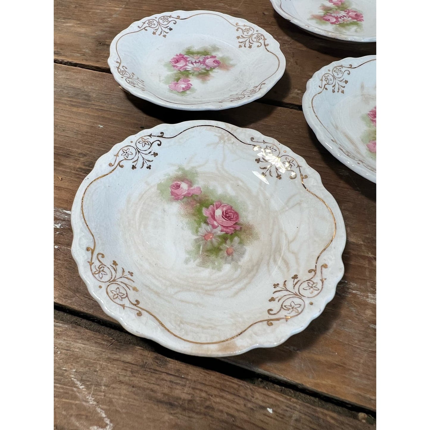 Antique butter pat made by Grindley & co., England/ English floral transferware set of 6
