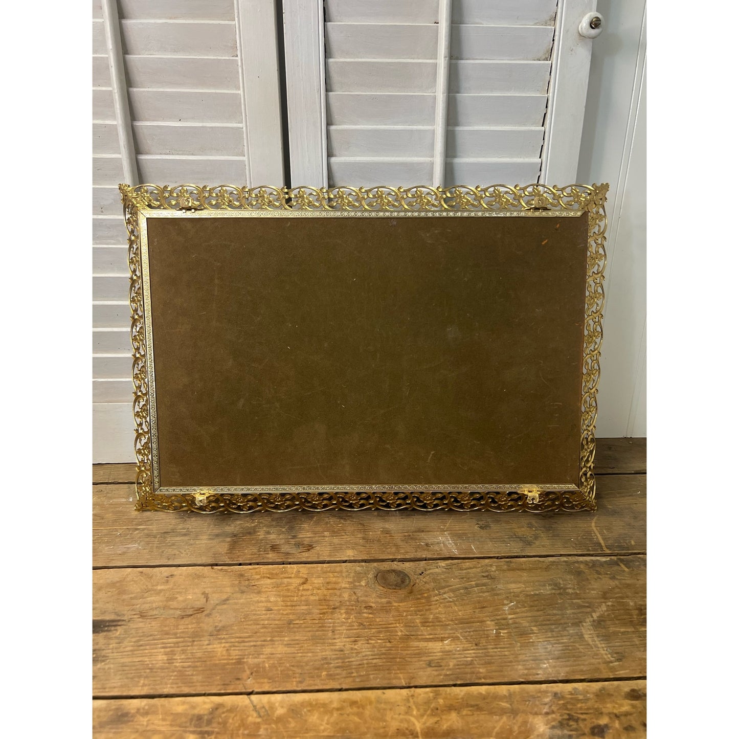Vintage gold mirrored tray gold filigree sides