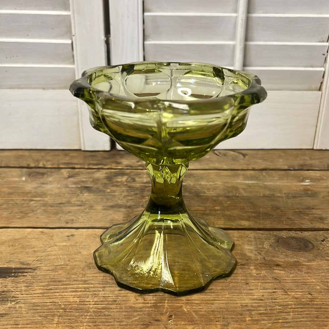 Geeen glass Pedestal candleholder bowl compote