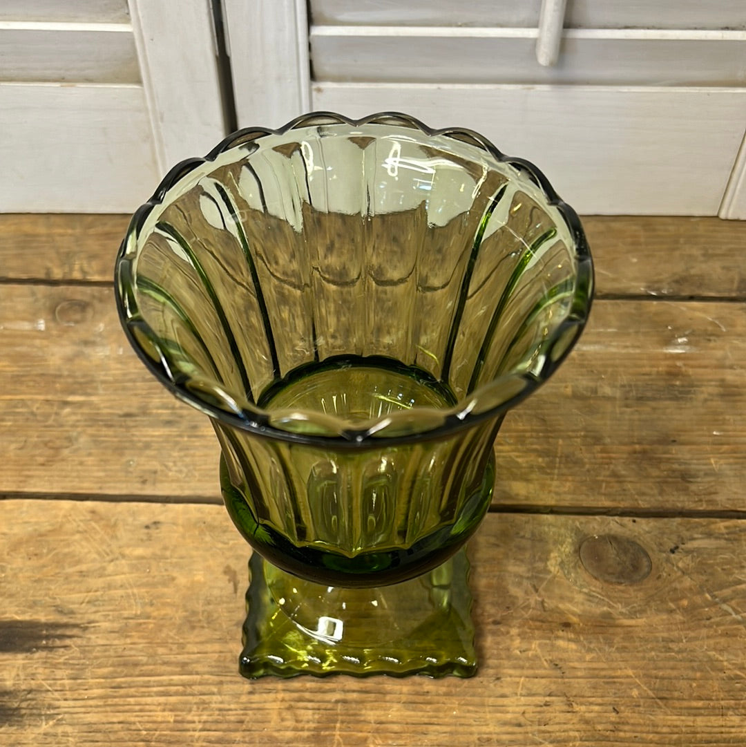 Vintage Green Indiana Glass Urn Vase/ Planter