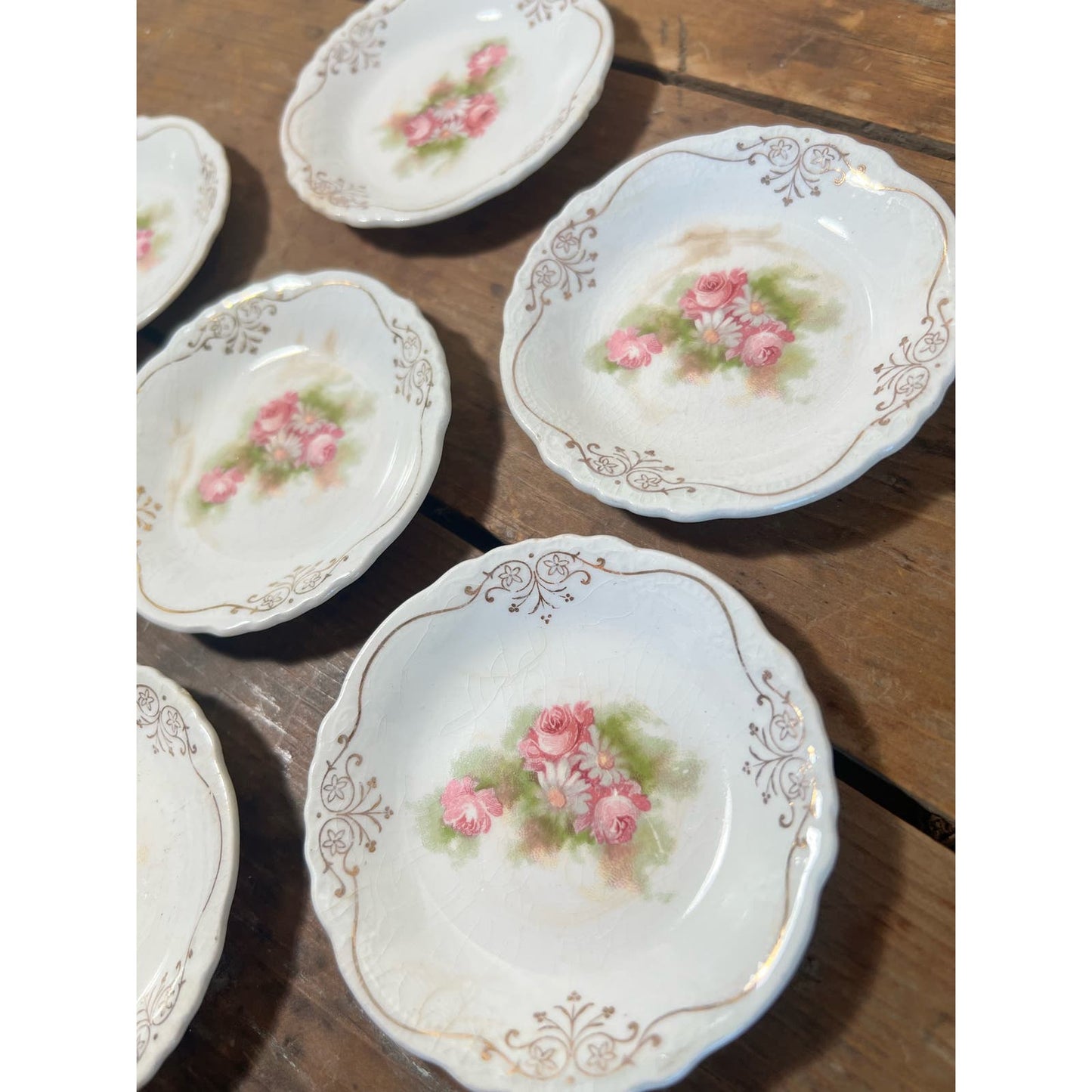Antique butter pat made by Grindley & co., England/ English floral transferware set of 6