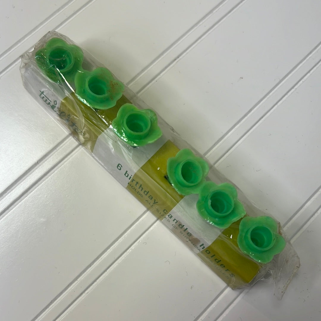 Vintage TwiLite Birthday Candle Holders Green Flowers Old New Stock