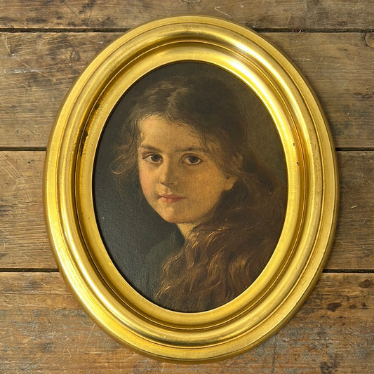 little girl print in gold wood frame