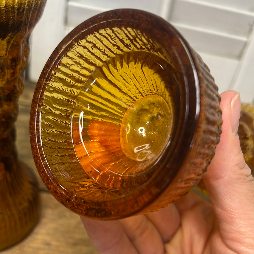 Pair of Vintage Amber Glass Candleholder/ Vases