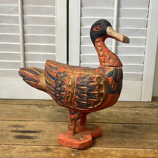 1950’s Indonesian Polychrome Goose Folk Art Carved Goose