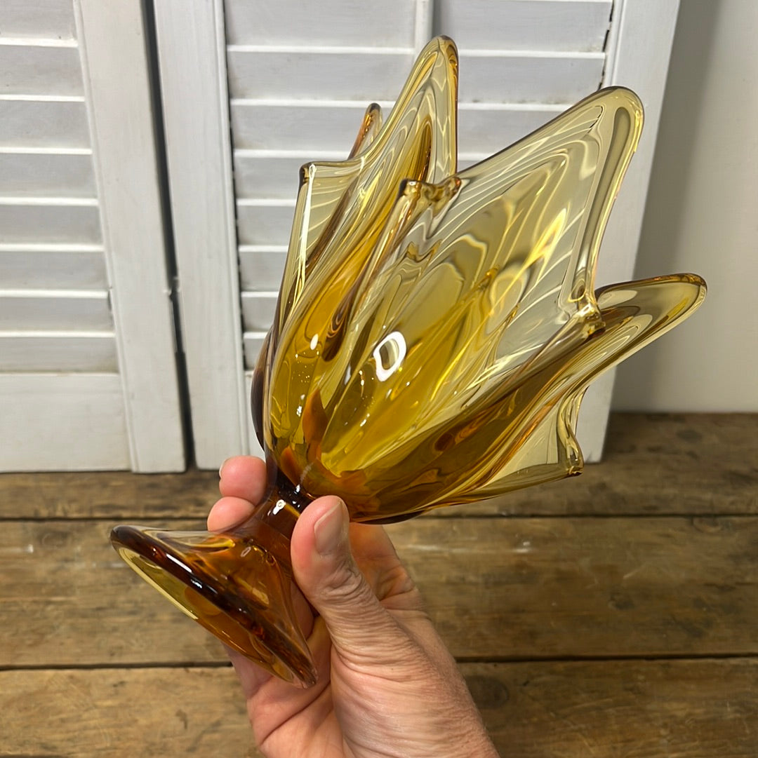 Viking Amber Glass 6 Petal Handkerchief Vase