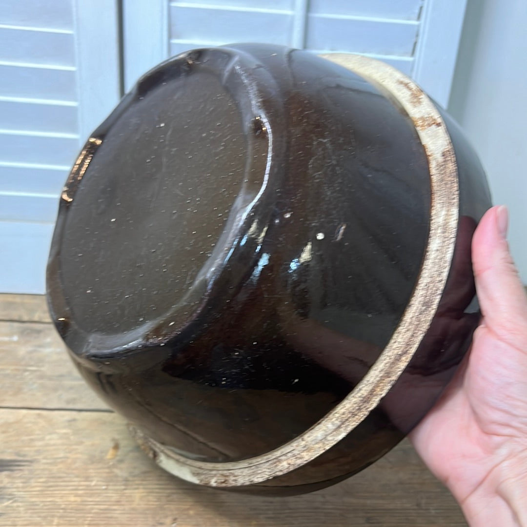 Antique 10” brown stoneware mixing bowl