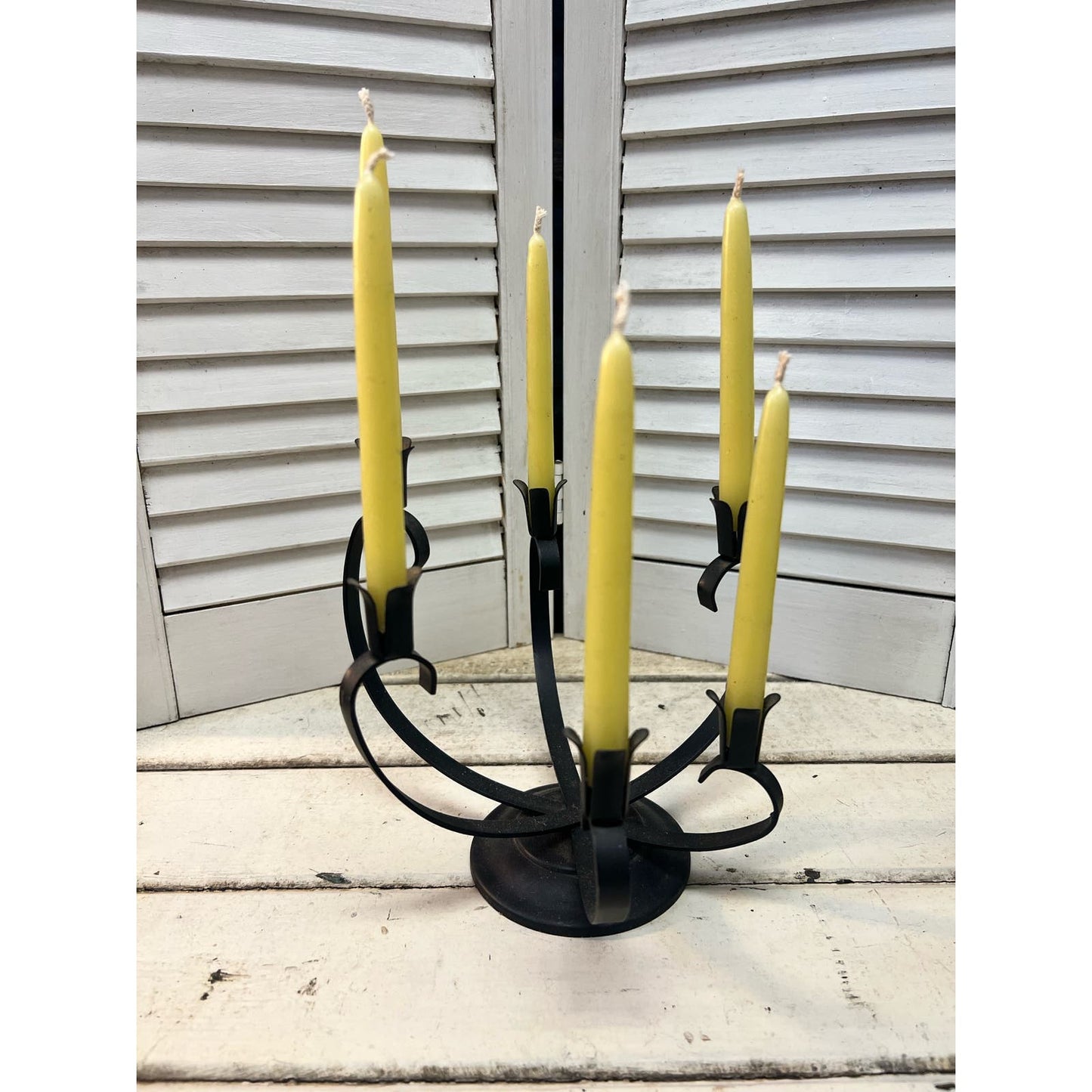 Vintage black metal 6 candle candelabra/ candle holder/ mid century candle holder