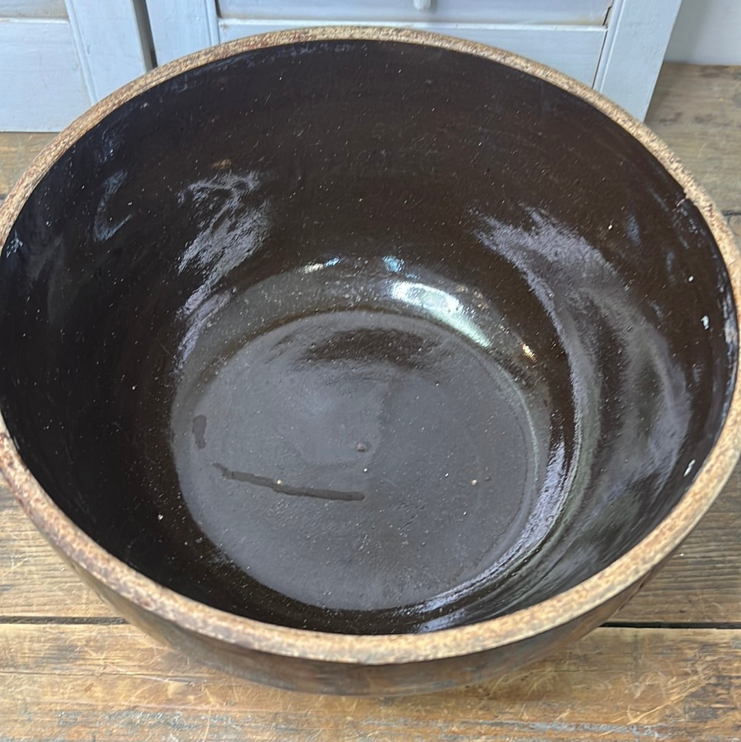 Antique 10” brown stoneware mixing bowl