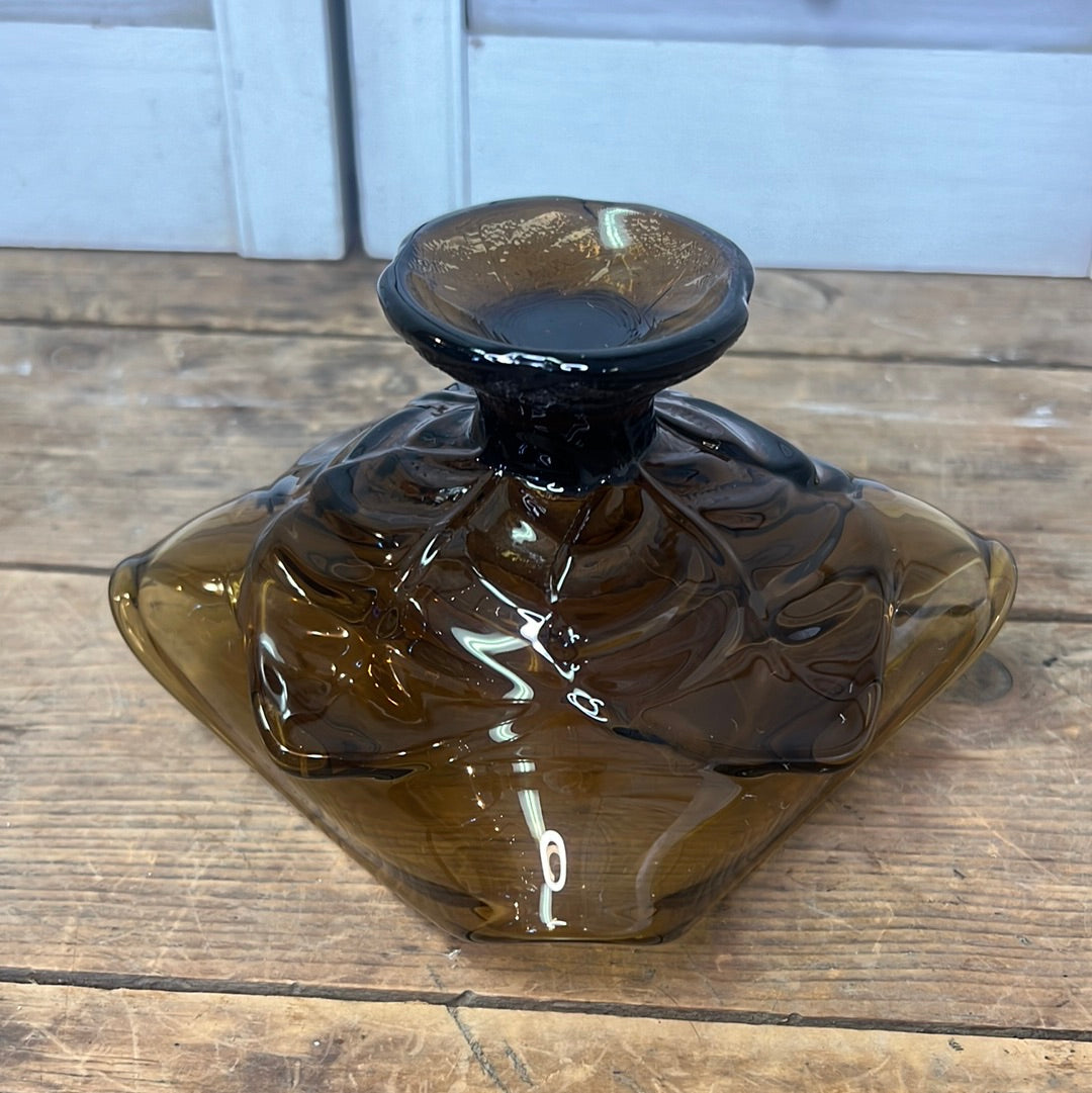 Vintage Viking glass footed amber leaf candy dish