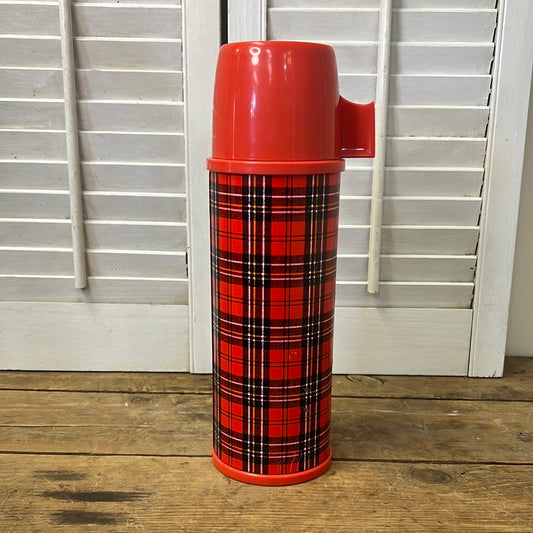 Aladdin red plaid vintage thermos