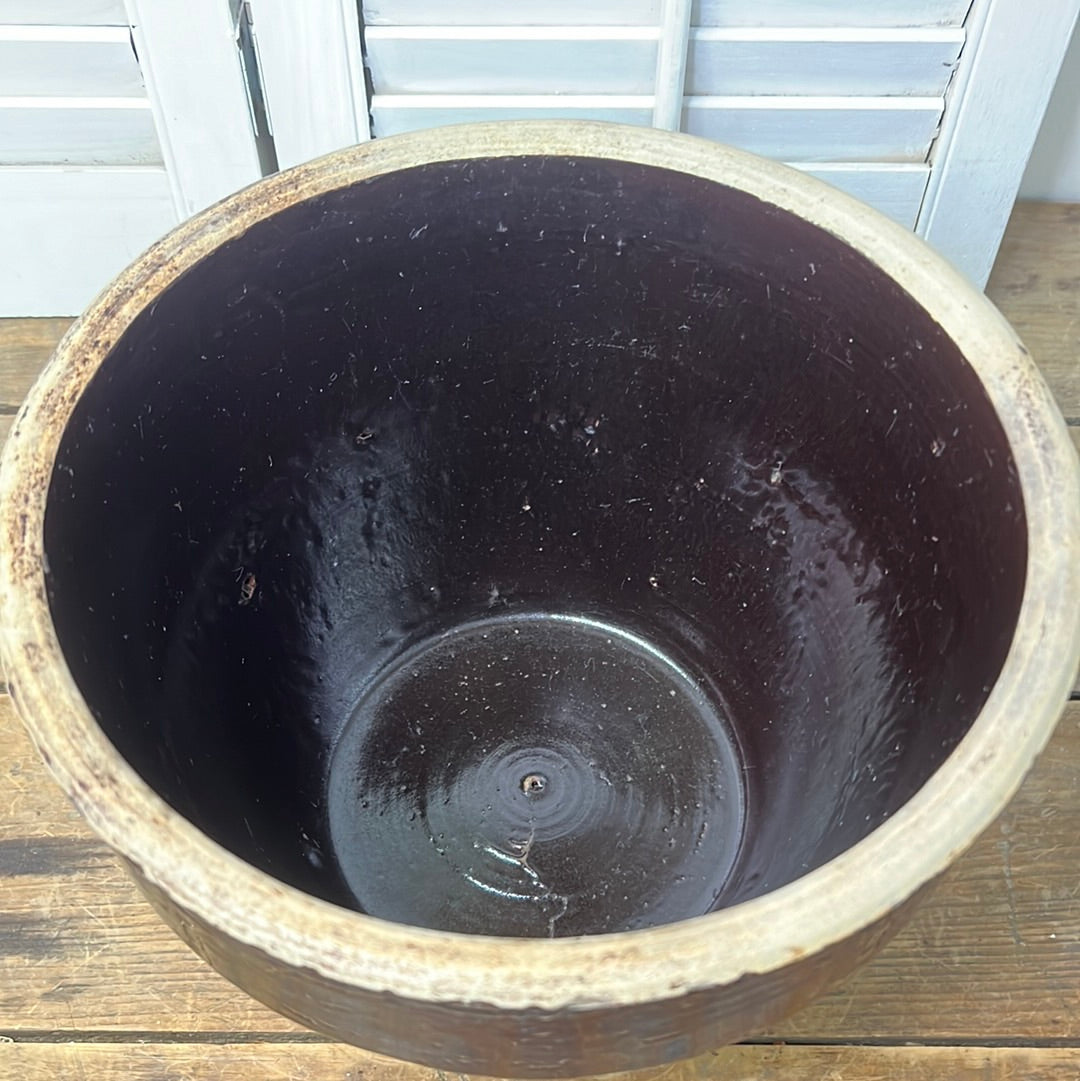 Antique brown stoneware milk bowl/ Albany Slip Bowl