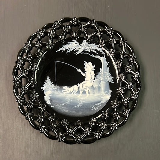 8.5” Mary Gregory Black Decorative Plate by Westmoreland Glass