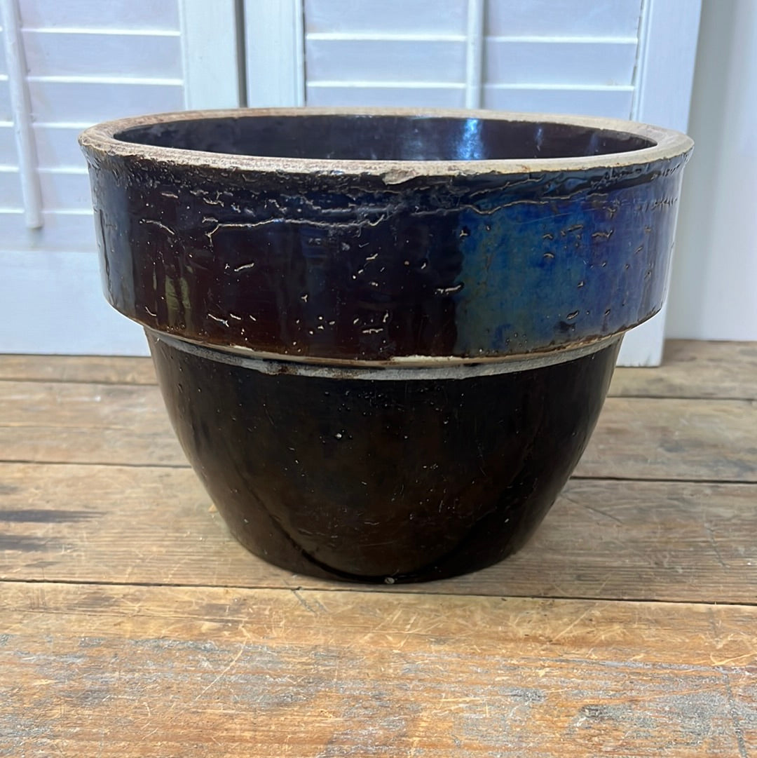 Antique brown stoneware milk bowl/ Albany Slip Bowl