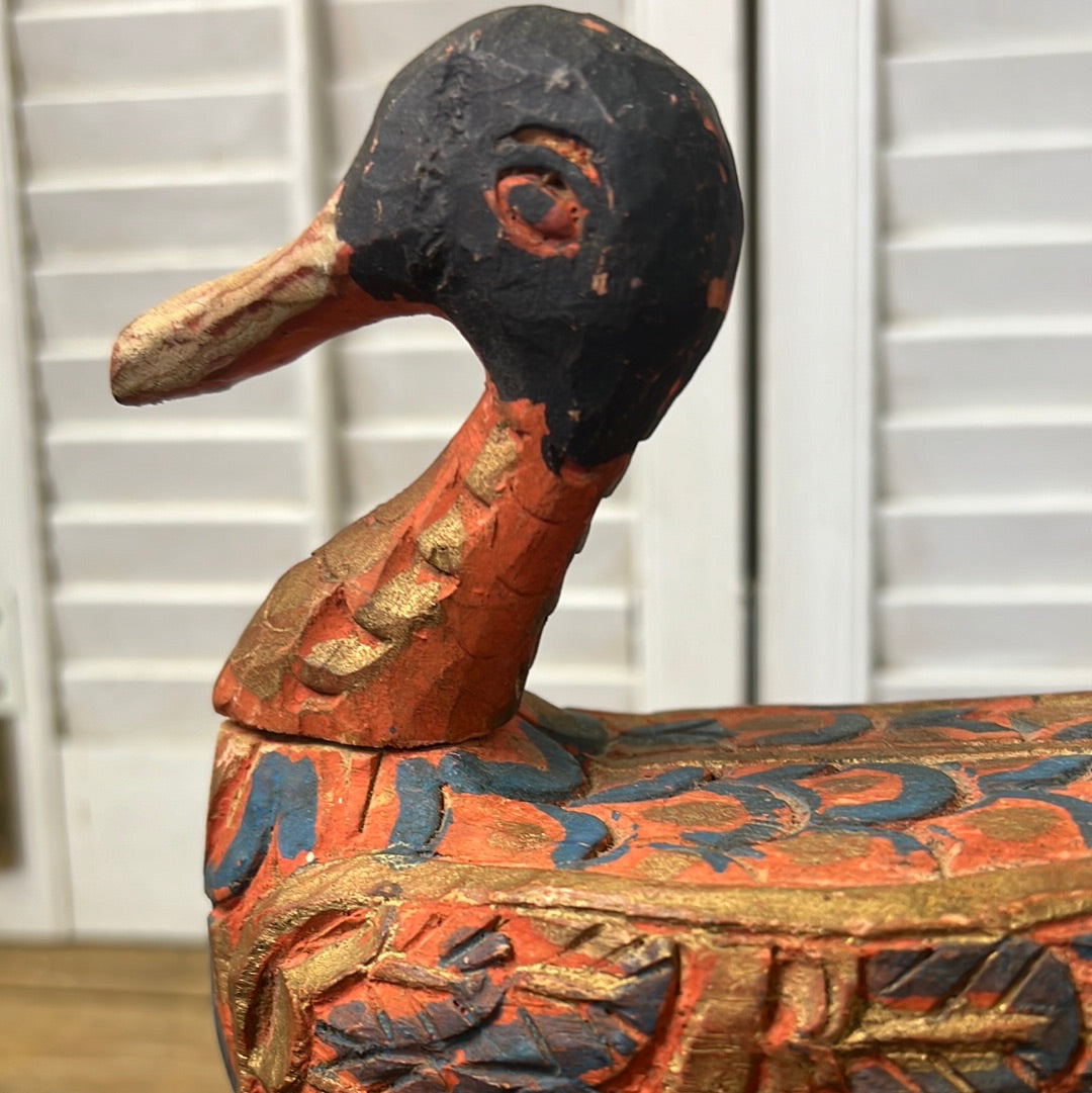 1950’s Indonesian Polychrome Goose Folk Art Carved Goose