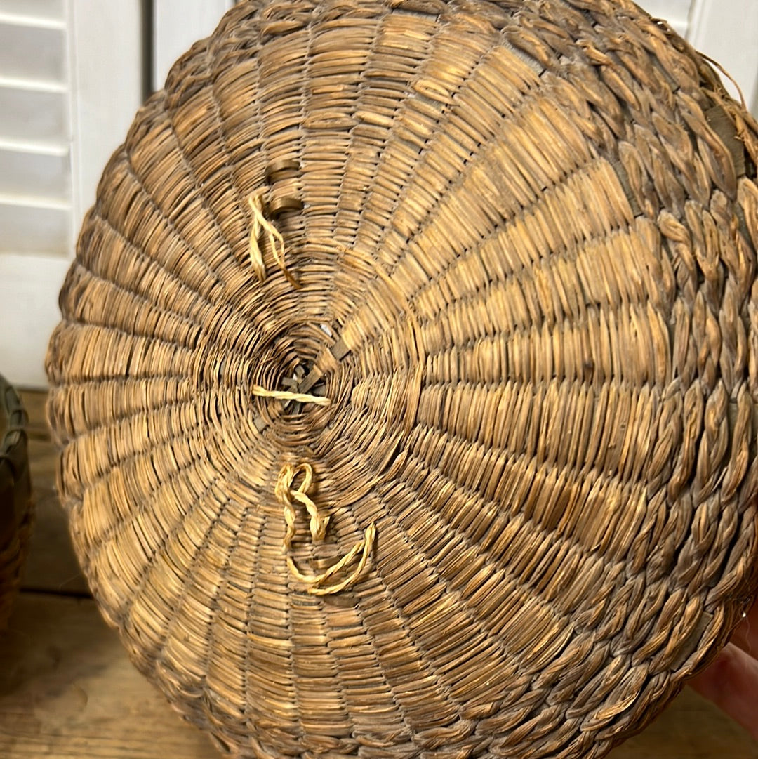 Braided sweetgrass and ash lidded basket/sewing basket