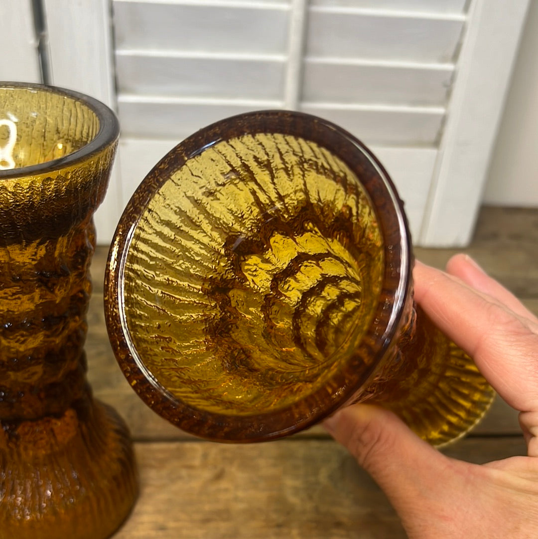 Pair of Vintage Amber Glass Candleholder/ Vases