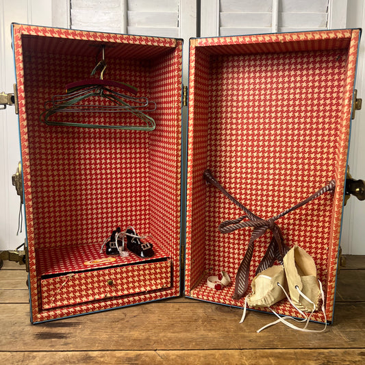 Vtg 1950s BLUE METAL DOLL TRUNK Locker Case METAL WARDROBE by Cass Toys