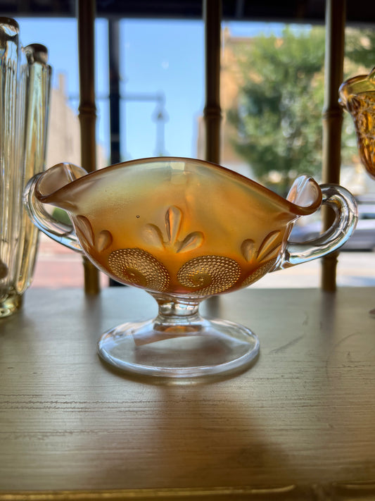 Antique Dugan Glass Marigold "Question Marks" Carnival Glass Bon Bon/ Compote