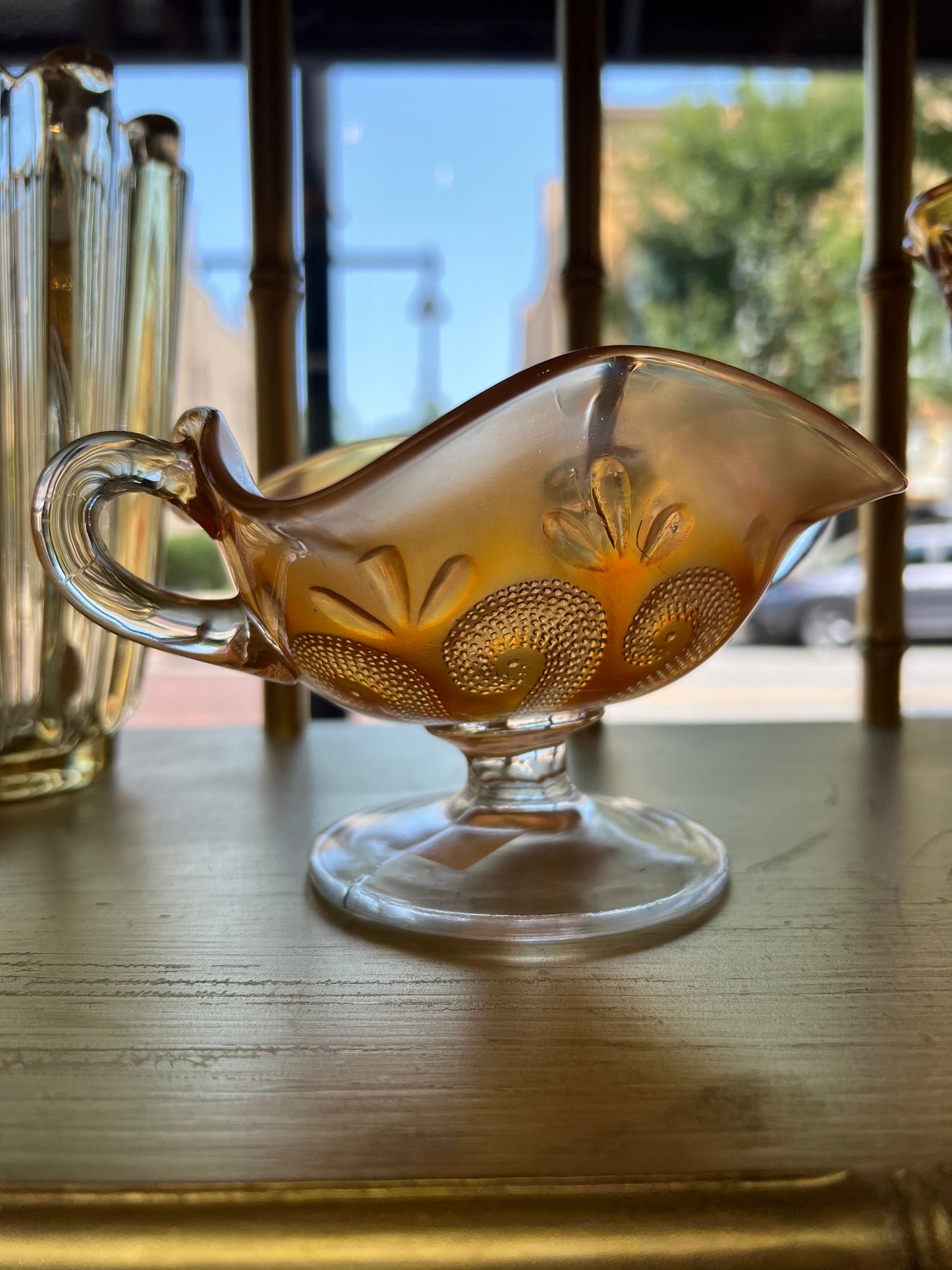 Antique Dugan Glass Marigold "Question Marks" Carnival Glass Bon Bon/ Compote