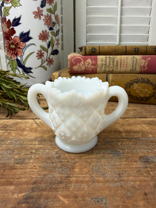 Westmoreland Glass Thumbelina Milk Glass Mini Child’s Size Sugar Bowl/ Match holder/ Toothpick holder
