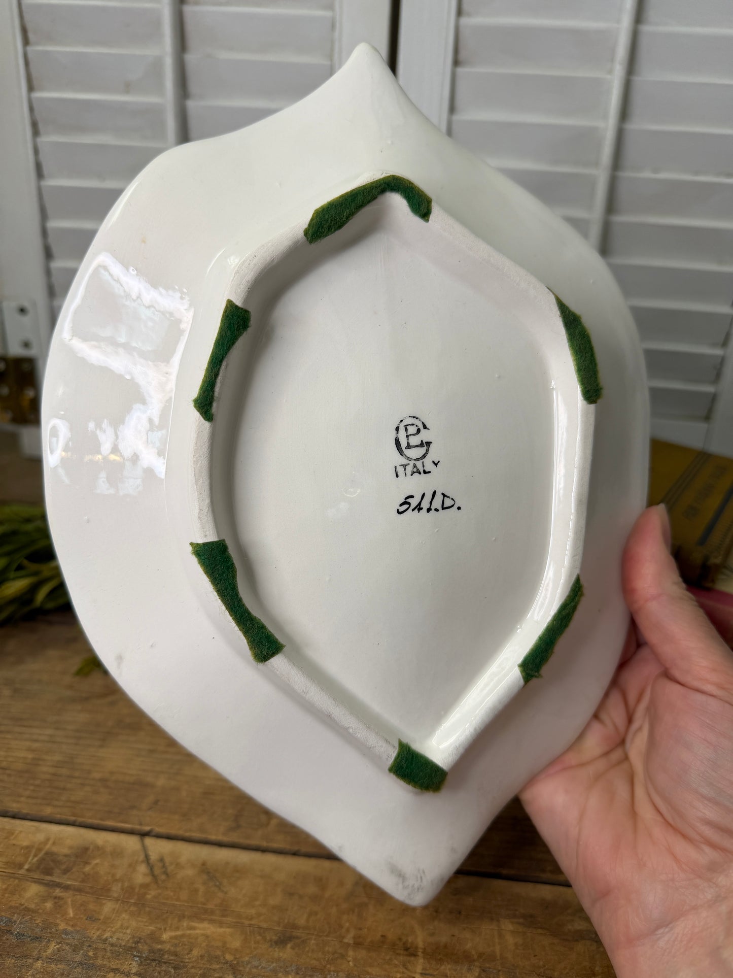 Vintage Italian Leaf Plate with Applied Duck/ Haind painted Ceramic