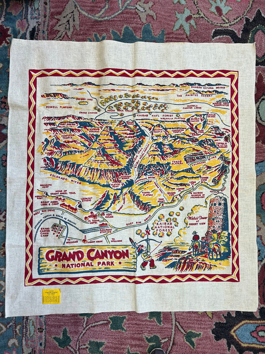 Vintage Genuine Cactus Cloth 40’s Unique Grand Canyon National Park Souvenir Cotton Tablecloth