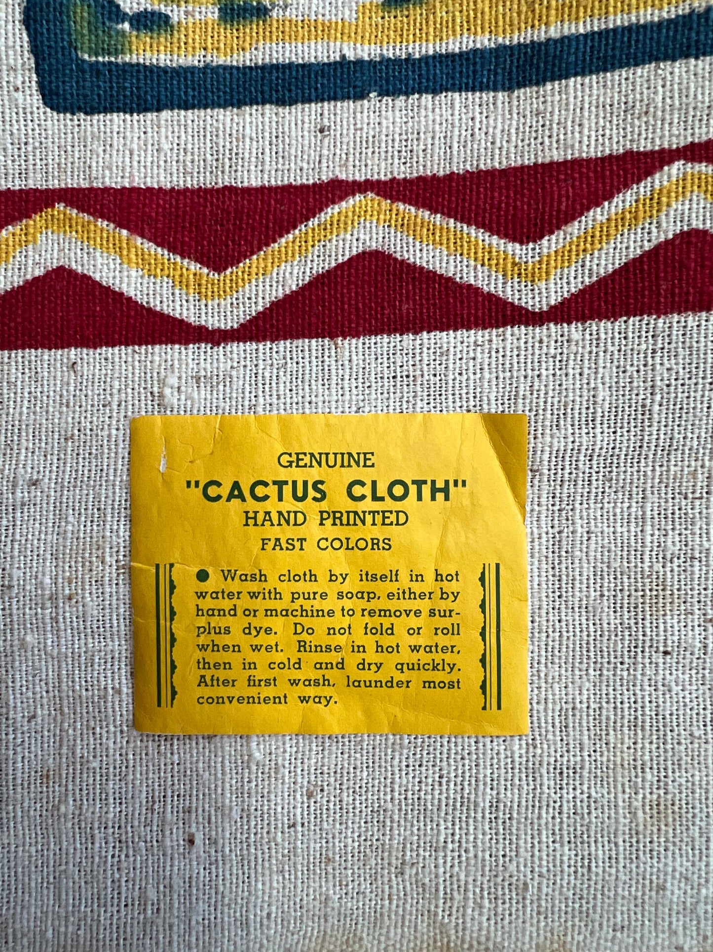 Vintage Genuine Cactus Cloth 40’s Unique Grand Canyon National Park Souvenir Cotton Tablecloth