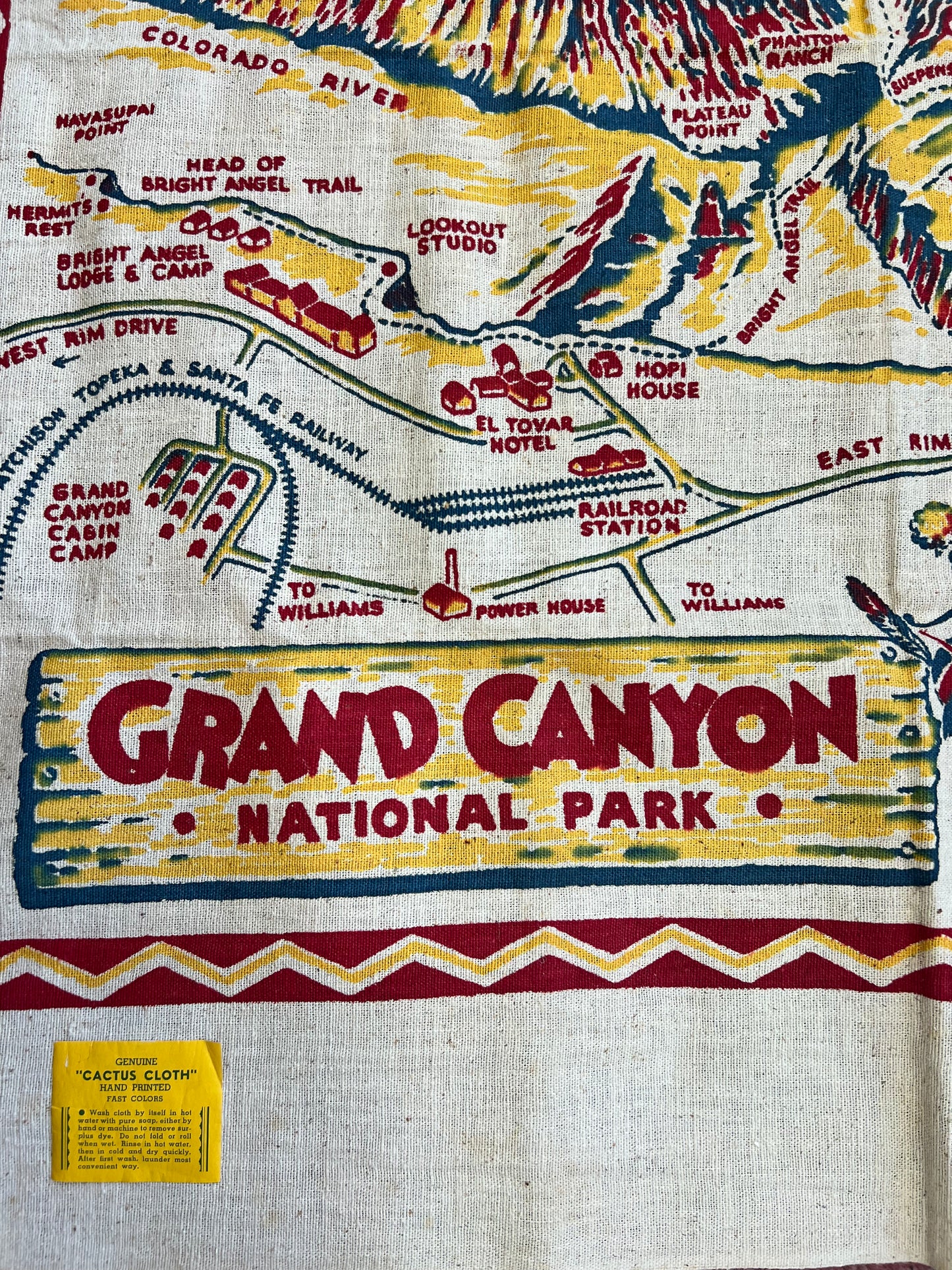 Vintage Genuine Cactus Cloth 40’s Unique Grand Canyon National Park Souvenir Cotton Tablecloth