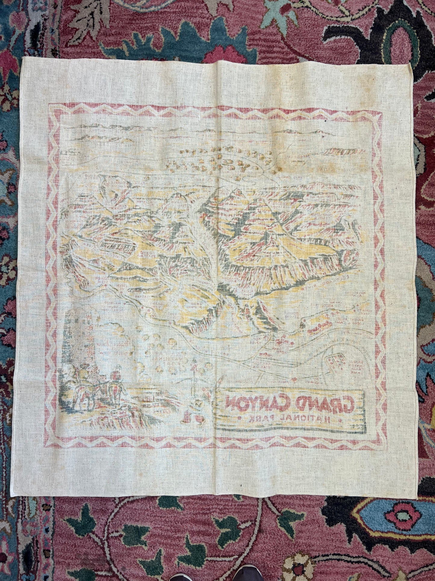 Vintage Genuine Cactus Cloth 40’s Unique Grand Canyon National Park Souvenir Cotton Tablecloth