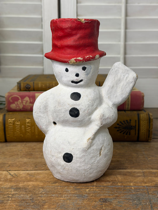 Vintage Paper Mache Snowman Candy Container/ vintage Christmas Decor