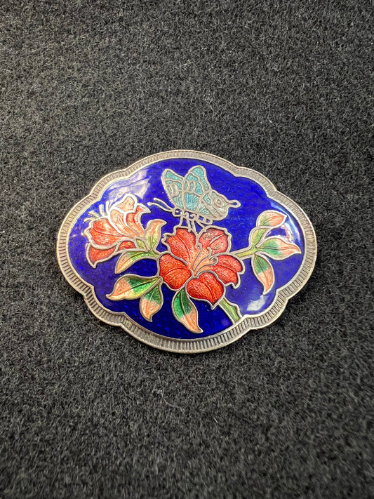 Vintage enamel floral and butterfly brooch