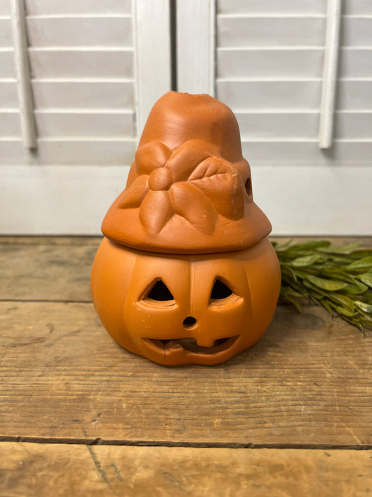 Terracotta pumpkin candleholder fall decor terracotta pottery Halloween decoration vintage